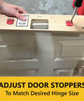 Three And A Half Inch Single Pocket Door Hinge Template For Interior Wood Doors Pro Grade Router Jig For Three Point Five Inch Hinges Five Eighths Inch Radius Mortise Corners Repositionable Carrier Big Horn in use on a door
