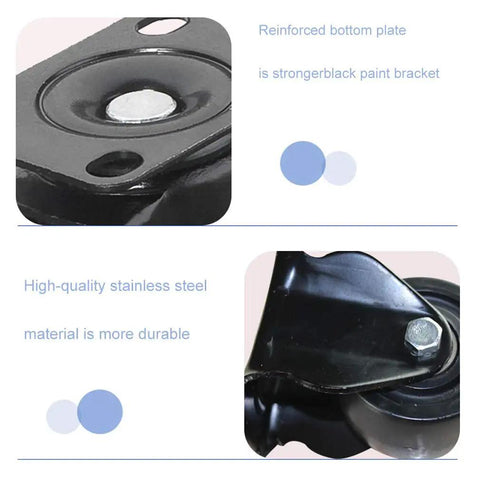Heavy Duty Swivel Caster Wheels Set Of Four With Solid Brakes Smooth Nylon Rollers For Carts Heavy Furniture floor friendly tough steel brackets close-up of reinforced plate and stainless steel.