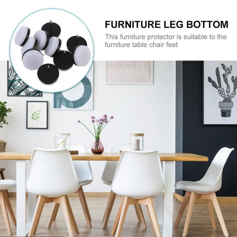 40 Pieces Nylon And Metal Furniture Glide Nail On Round Pads No Slip Floor Protectors For Wood Floors Tables Chairs Desks Cabinets Feet Easy To Install shown with dining set