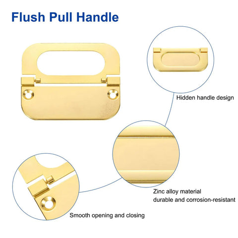 2 Pack Flush Pull Handles For Drawers And Cabinets, 3 Inch Hidden Recessed Ring Pulls With Screws, Gold Finish, Diagram View