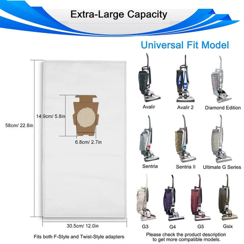 Universal HEPA Cloth Vacuum Bag Set For Sentria Avalir G Series And Diamond Edition Replacement Bags For G3 To G12 205811 205814