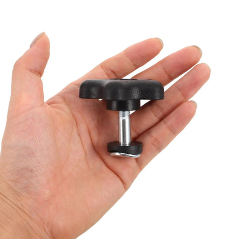 Star Hand Knob Threaded Adjustment Handle Set With Plastic Clamping Knob Screw And Nut held in hand, close-up view.