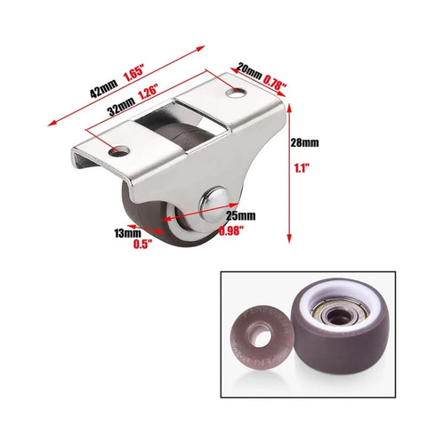 Fixed TPR Rubber Caster Wheels Low Profile Non Swivel Design Dead Silent Roll with size dimensions for furniture upgrades.