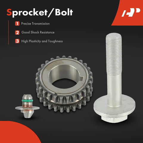 Engine Timing Chain Kit With Sprocket, Tensioner, And Guide showing sprocket and bolt components close-up