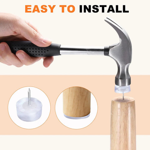 Installing Twelve Pack Furniture Sliders With Nail On Steel Pins For Scratch Free Hardwood Floors Sweet Ride using a hammer.