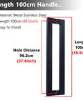 Square Door Pull Handle Set For Sliding Barn Doors, black double-sided hardware, length 100cm