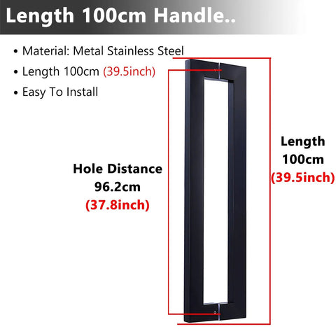 Square Door Pull Handle Set For Sliding Barn Doors, black double-sided hardware, length 100cm