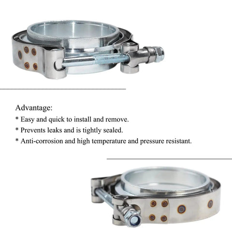 3.5 Inch Stainless Steel V Band Clamp Kit With Male And Female Flanges For Turbo Exhaust Systems, side view