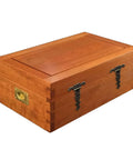 Wooden box with antique bronze T-strap hinges and screws, showcasing retro style; ideal for decor and function. 4 Pack T Strap Hinges Antique Bronze Decorative Door Hinges For Barn Doors Furniture Cabinets Wooden Boxes And Jewelry Cases Includes Screws Retro Style Vibe Built Tough.