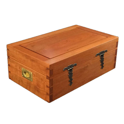 Wooden box with antique bronze T-strap hinges and screws, showcasing retro style; ideal for decor and function. 4 Pack T Strap Hinges Antique Bronze Decorative Door Hinges For Barn Doors Furniture Cabinets Wooden Boxes And Jewelry Cases Includes Screws Retro Style Vibe Built Tough.