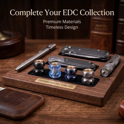 Tight Cnc Precision Mechanical Grooved Paracord Bead With Blue Pc Sleeve For Edc Lanyard Custom Diy Knife Flashlight Keychain Outdoor Gear Big Time Upgrade on display with EDC tools.