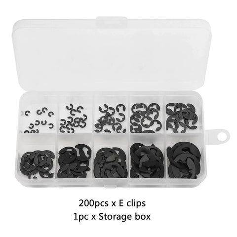 120 Pcs E Clips Assortment Set Heat Treated External Retaining Clips Manganese Steel Snap Rings Kit in clear storage box