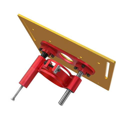 Rugged Router Lift System With Smooth Crank Handle Dead On Precision Height Adjustment And Durable Insert Base Plate close up view