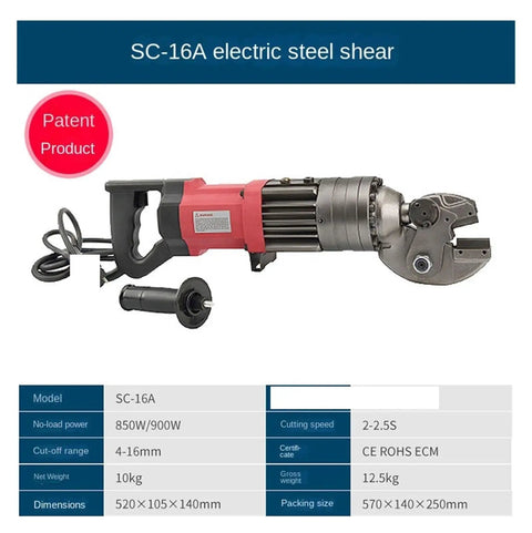 Pro Hydraulic Scissor Crimping Tool SC-16A Electric Steel Bar Cutter with ergonomic grip and NSK bearing motor.