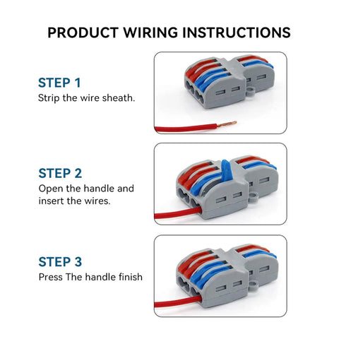 Universal Compact Wire Connector One Input Five Or Ten Outputs Quick Push Terminals For Fast Tool Free Splitter Wiring In Homes And Commercial Projects With Tin Plated Copper Contacts And Flame Retardant Housing, wiring steps