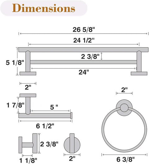 Dimensions of Polished Chrome 5 Piece Bathroom Hardware Set With 24 Inch Double Towel Bar Modern Style Accessories Kit
