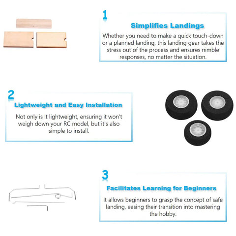Metal Fixed Wing RC Aircraft Landing Gear Wheel Universal Set For DIY Builds Easy Install Lightweight Durable Kit features