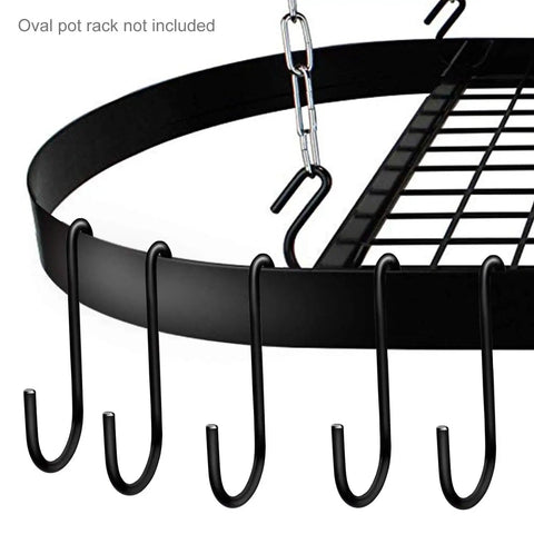 18 Pack 4 Inch Heavy Duty S Hooks For Oval Ceiling Pot Rack And Kitchen Organization Durable Hangers, black on rack
