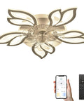 Cool Flower LED Dimmable Ceiling Fan With Light 25.6 Inch Bladeless Ceiling Fan Remote Control 6 Speeds Reversible Quiet Modern Ceiling Light