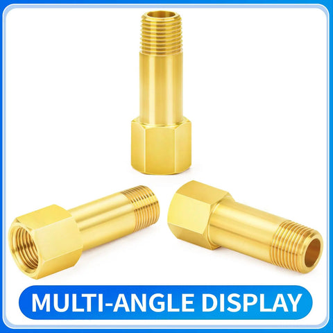 Brass Pipe Fitting Long Nipple One Quarter Inch NPT Male By One Quarter Inch NPT Female Two Inch Length Two Pack Durable Corrosion Resistant