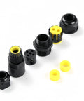 IP68 Outdoor Junction Box Waterproof Connector components in black with yellow accents, 2 Way 2 Pin To 3 Pin M20 Gland, Pack Of 3