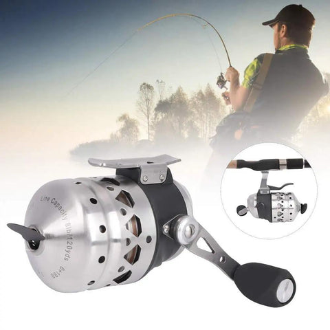 Ambidextrous Spincast Fishing Reel With Stainless Steel Build, 15Lb Line Capacity, 8Lb Drag, shown against fishing backdrop
