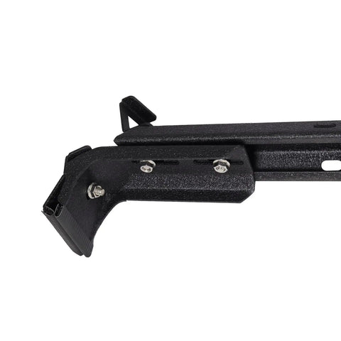 Close-up view of Heavy Duty Black Roof Rack Crossbars For Jeep Wrangler JK JL Gladiator JT Hardtops, showing attachment details.