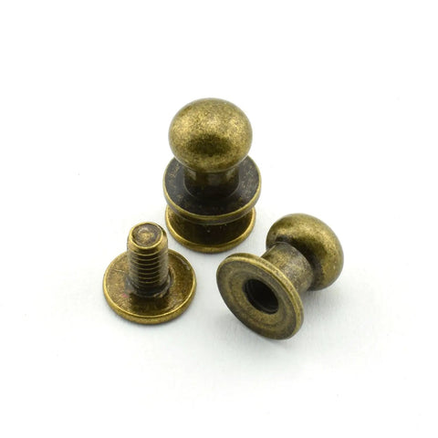 30 Pack Brass Head Chicago Screws With Nickel Plating, Rock Solid Slotted Round Head Binding Posts, Rust Free Blind Fasteners And Nail Rivets For Leathercraft, Tool Repair, And Savage Project Builds showing 3 slotted round head screws.