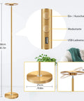 Smart RGBCW LED Floor Lamp With Alexa And Google Home, 25W Dimmable Torchiere, detailed view of features and dimensions.