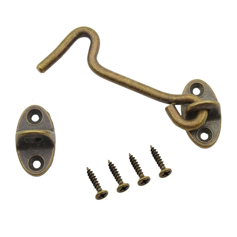 2 Pack Solid Copper Barn Door Latches, Heavy Duty 3 Inch Gate Locks With Hook And Eye, Antique Brass Finish