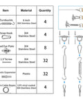 84 Piece Sun Shade Sail Hardware Kit With Cable And Wire Rope For Rectangle Square Triangle Shade Sail Installation Stainless 304 Grade Rust Resistant For Garden Outdoor DIY Railing