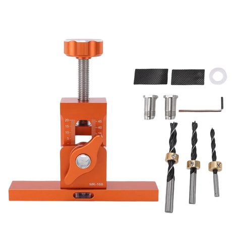 Adjustable Heavy Duty Aluminum Alloy Cabinet Door Mounting Jig With Built In Level Bubble And Non Slip Grip For Spot On Precise Installs and Worry Free Workshop Positioners kit with drill bits and level