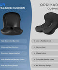Premium Memory Foam Car Seat Cushion With Napa Leather ergonomic design comparison to ordinary cushion.