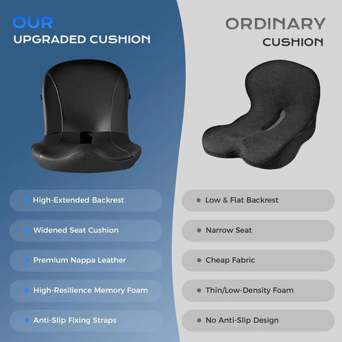 Premium Memory Foam Car Seat Cushion With Napa Leather ergonomic design comparison to ordinary cushion.