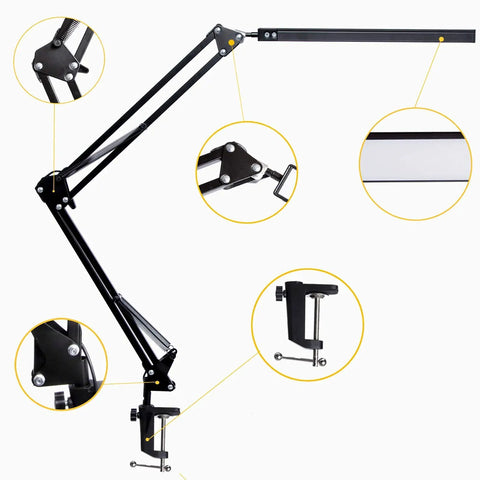Led Desk Lamp With Clamp And Swing Arm For Easy Setup, Eye Friendly Reading Light With 3 Color Modes And 10 Brightness Levels