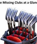 No-Rattle Golf Club Organizer For Iron Sets Only in bag, anti-slip slots secure clubs, prevents loss, protects heads, fits most bags.