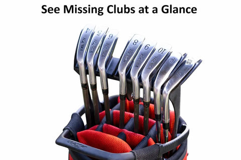 No-Rattle Golf Club Organizer For Iron Sets Only in bag, anti-slip slots secure clubs, prevents loss, protects heads, fits most bags.