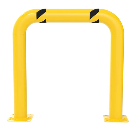 High Profile Steel Machinery And Rack Guard 36 In By 36 In By 4 In Yellow Rugged Industrial Safety Barrier With Four Pre Drilled Base Holes