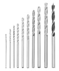 Mini Hand Drill With 10 Pc Twist Bit Set, Portable Precision Pin Vise For Jewelry And Woodcraft, detailed view of ten steel twist bits.