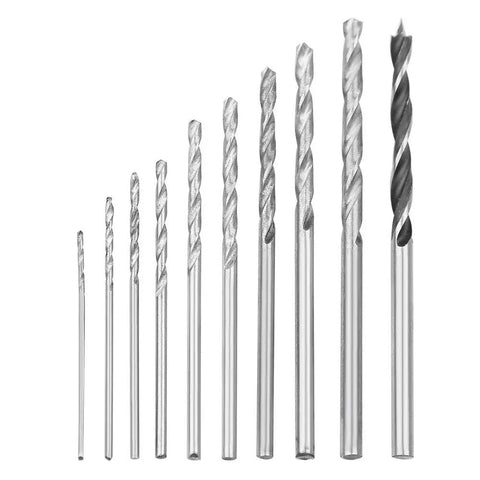 Mini Hand Drill With 10 Pc Twist Bit Set, Portable Precision Pin Vise For Jewelry And Woodcraft, detailed view of ten steel twist bits.