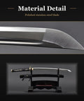 Close-up of polished stainless steel blade, Wakizashi Iaito Training Sword Unsharpened Stainless Steel For Iaido Practice, 21 Inch Blade.