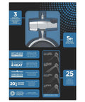 Two-Head Shower System With Five Settings In Polished Chrome, Low Flow 2.0 GPM packaging showing features and hose