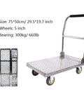 Heavy Duty Steel Platform Truck Cart With Foldable Handle And Silent Swivel Wheels for easy transport of heavy loads, 75x50cm