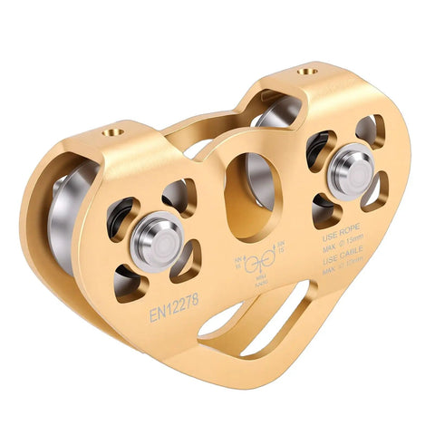 Heavy Duty Zipline Pulley With Tandem Dual Trolley For Cable Rope 30KN Strength featuring aluminum housing and stainless bearings