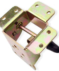 Close-up of 4Pcs Iron Lock Folding Table And Chair Leg Bracket Hinges Self Locking DIY Folding Legs for tables shown in steel.