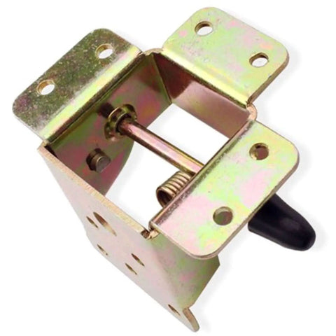 Close-up of 4Pcs Iron Lock Folding Table And Chair Leg Bracket Hinges Self Locking DIY Folding Legs for tables shown in steel.