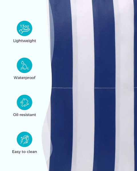 Large Waterproof Sandproof Beach Tote Bag With Zipper, navy blue stripes showing lightweight, waterproof, oil-resistant features.