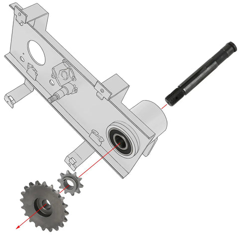 Heavy Duty Mini Bike Jackshaft Shaft Kit With 420 Sprocket For Coleman CT200U And Baja Go Kart Quick Swap showing gear and bearing assembly.