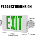 LED Emergency Light And Exit Sign Combo With Back Up Battery Green Exit Sign UL Certified dimensions visible