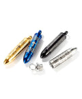 Gold Bullet Pendant Necklace With Engraved Cross And Bible Charm Premium Stainless Steel Unisex Jewelry displayed in gold, blue, black, and silver.